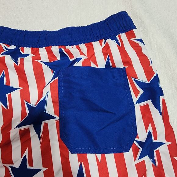 Mad Engine Men's XL Elastic Waist Stars & Stripes USA Flag Swim Trunks - Picture 7 of 7